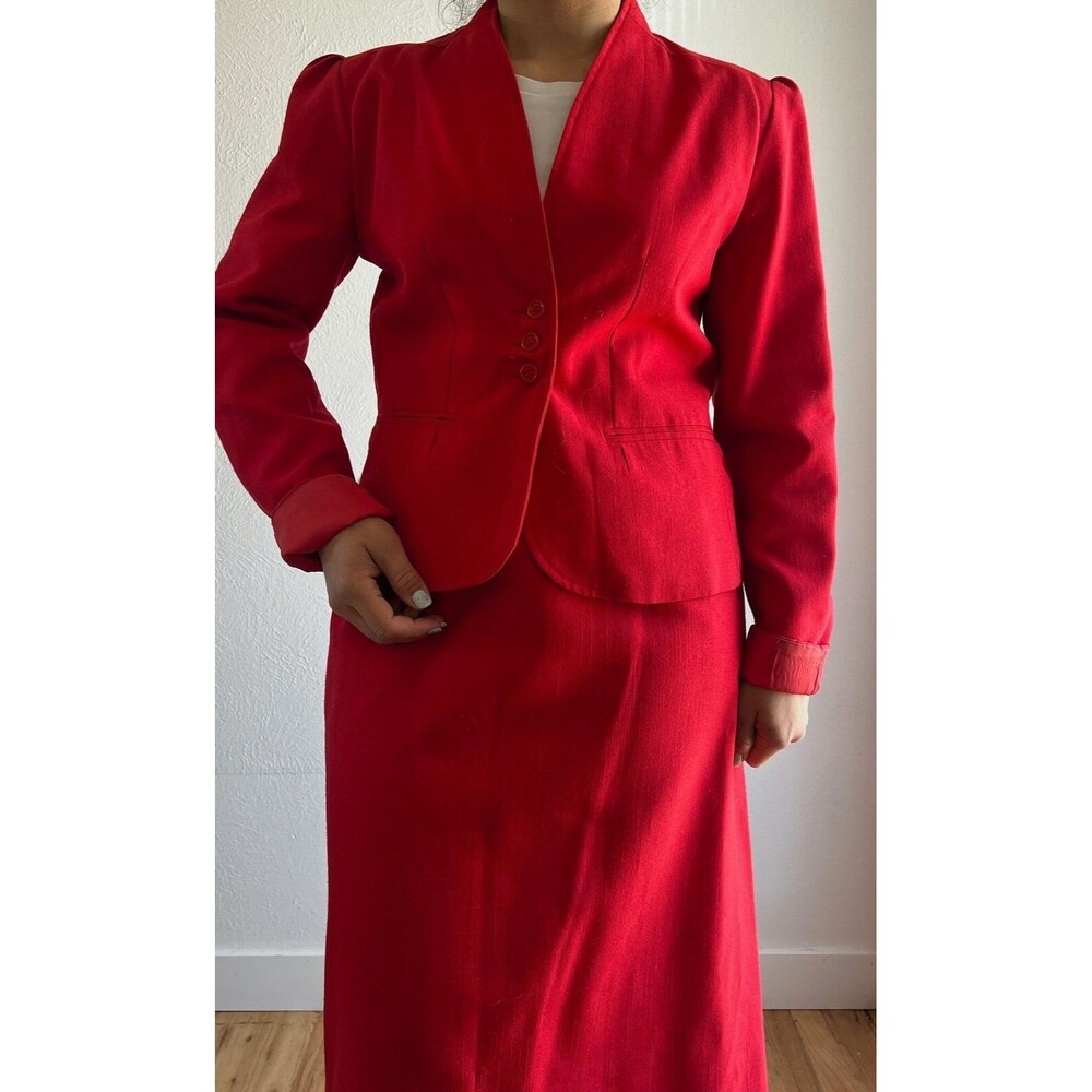 vtg 80s oscar de la renta red skirt blazer suit size 11/12‎ retro modest classic - Picture 8 of 10